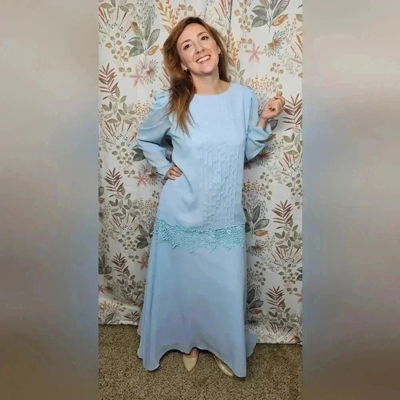 Vintage 80s Mister Jay Light Blue Dress drop waist size 14 - Picture 1 of 4
